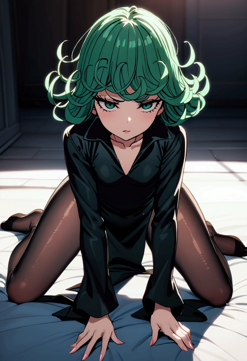 tatsumaki,  nylon pantyhose, crawl pose, sexy dress, seductive, sexy