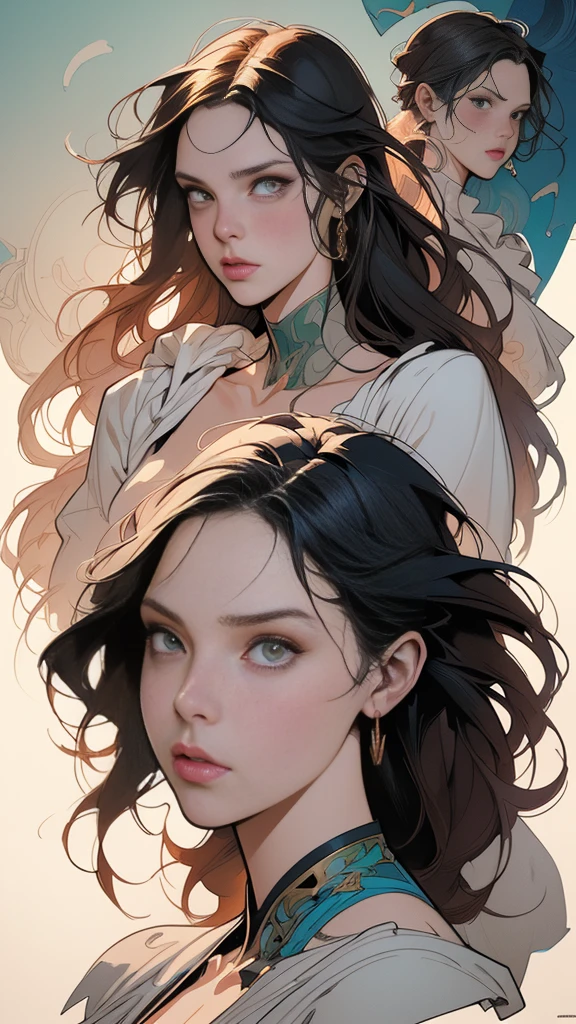 tomer hanuka painted collage of multiple characters in one flowing design, digital painting, artstation, concept art, smooth, sharp focus, illustration, art by artgerm and greg rutkowski and alphonse mucha