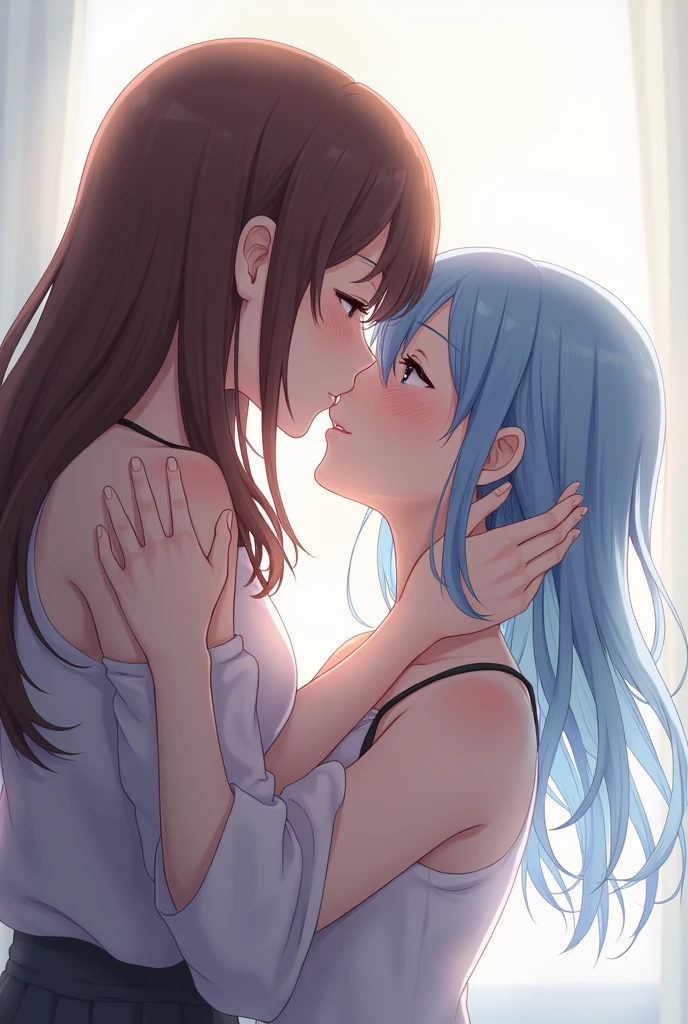realisticlying、2 girls、selfee、kiss、Lots of exposed skin、The bare skin of the is in close contact with both breasts、Keep it close to your body、Looking Up、A sexy、Extreme depictions、dripping saliva from the mouth