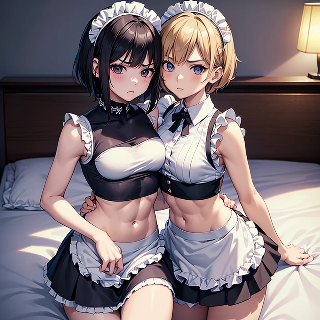 masterpiece, absurdres, best quality, ultra detailed, high Resolution, detailed illustration, extremely beautiful detailed face and eyes, bright color, 1girl, (), cute face, Delicate beautiful face, blue eyes, cute eyes, sparkling eyes, big eyes, medium breasts, (perky breasts:1.1), (pointy breasts:1.1), medium hips, glamorous body, white skin, happy, BREAK, long bob cut, (silver hair:0.8), messy hair, detailed hair, shiny hair, BREAK maid uniform, tiny ribbon, Changing clothes, in the bedroom, real world, natural lights, perfect lighting, (((sitting on the bed))), ((wariza)), (((thigh highs))),