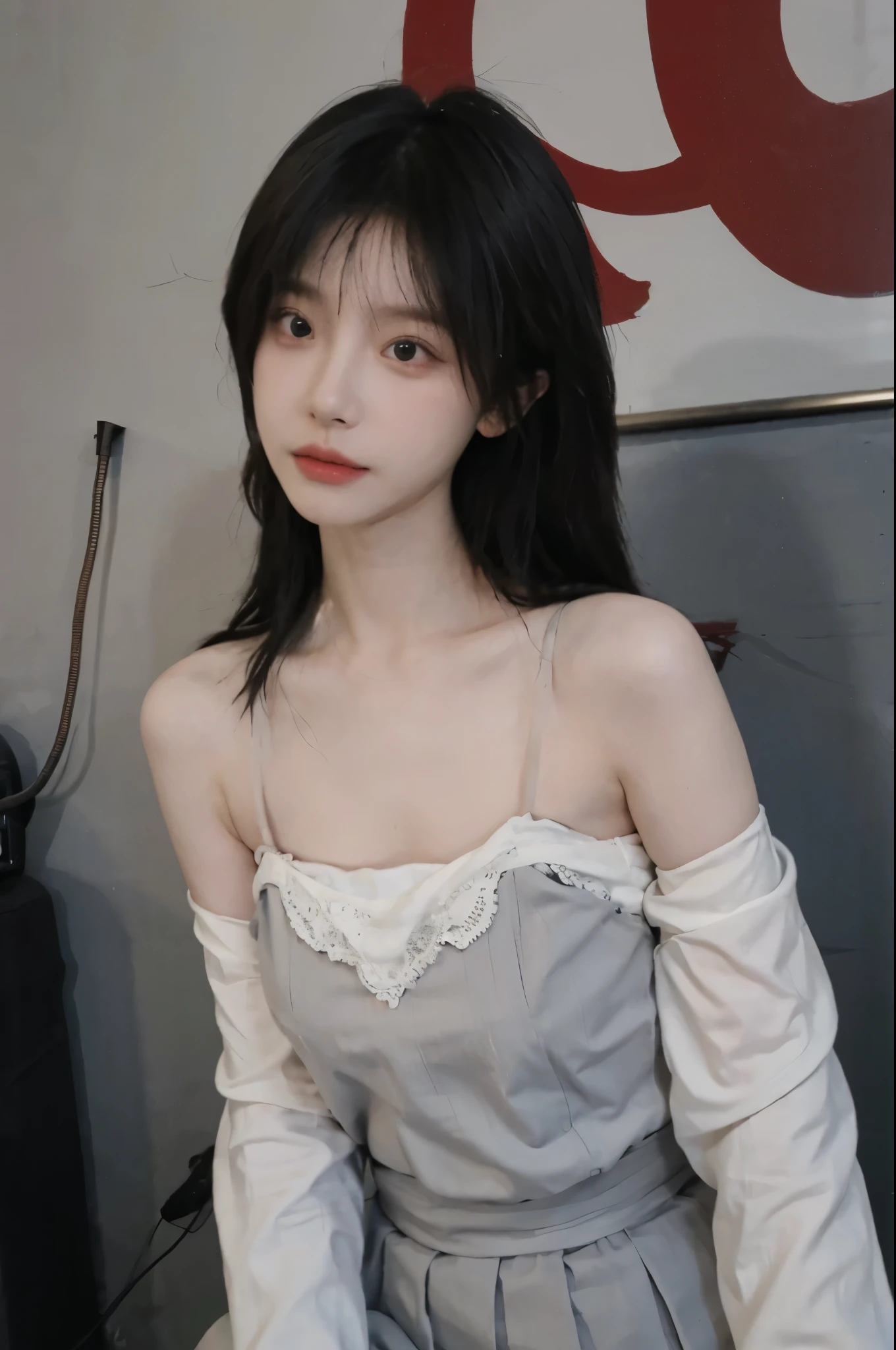 (large round breasts: 1.6), very delicate and beautiful, masterpiece, highest quality, ultra high resolution, 16k, photorealistic, ultra detail, narrow eyes, 1 girl, all white, forehead, black hair , solo, ((very voluptuous glamor)), narrow slit eyes, dark eyes, sparkling eyes, black hair, gloves, dress, luxurious jewelry, earrings, piercing eyes, elbow grooves, hair tied back with hands raised, transparent Demi - cup off-shoulder bra in random colors, transparent short dress in random colors, long eye makeup, narrow eyes, smile, lipstick, complex petal pattern, rim light, backlight, pastel color, studio lighting.