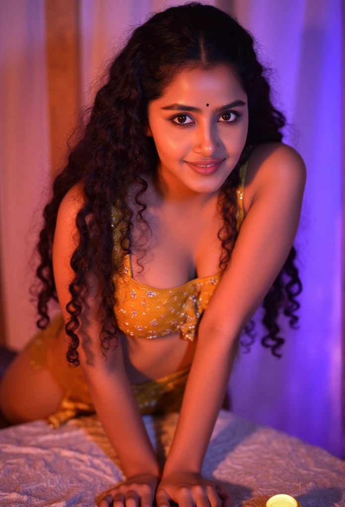 (masterpiece, best quality:1.2), 1girl, solo, full body shot, stunning beauty, sexy indian, nude, body facing camera, earring, bent over on a table, showing breasts, full frontal nude, nipples, realistic, photorealistic, photo-realistic:1.37, 8k, ultra-detailed, extremely detailed eyes and face and naked body, long eyelashes, detailed lips, detailed skin, volumetric lighting, cinematic lighting, dramatic lighting, vibrant colors, warm color palette, RNAT