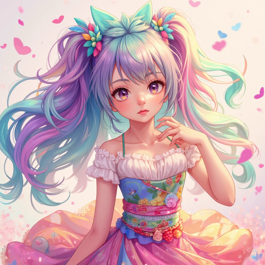 anime girl with colorful hair and a colorful dress, rossdraws pastel vibrant, rossdraws cartoon vibrant, anime style 4 k, beautiful anime portrait, artgerm colorful!!!, ! dream artgerm, beautiful anime girl, anime styled digital art, anime art wallpaper 4k, anime art wallpaper 4 k, digital anime art, extremely detailed artgerm