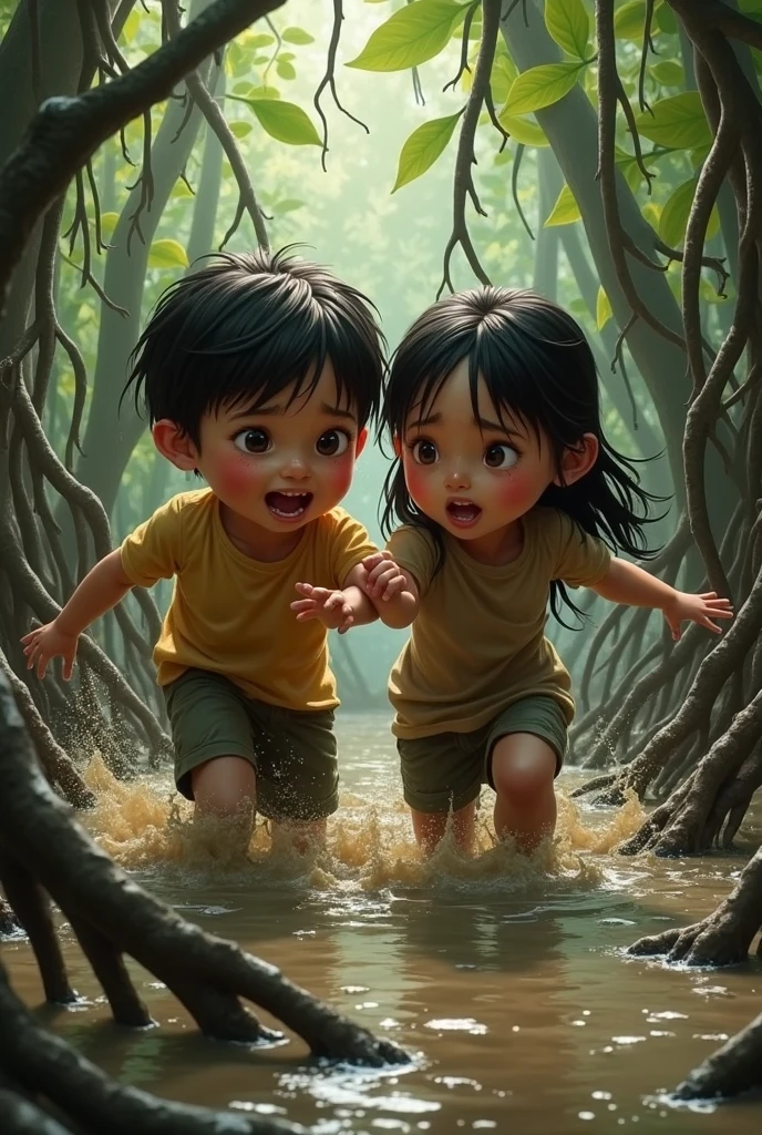 A couple of 20 years playing in rain in which boy is lying down in mud and crying and girl.is standing and laughing on.him from a distance