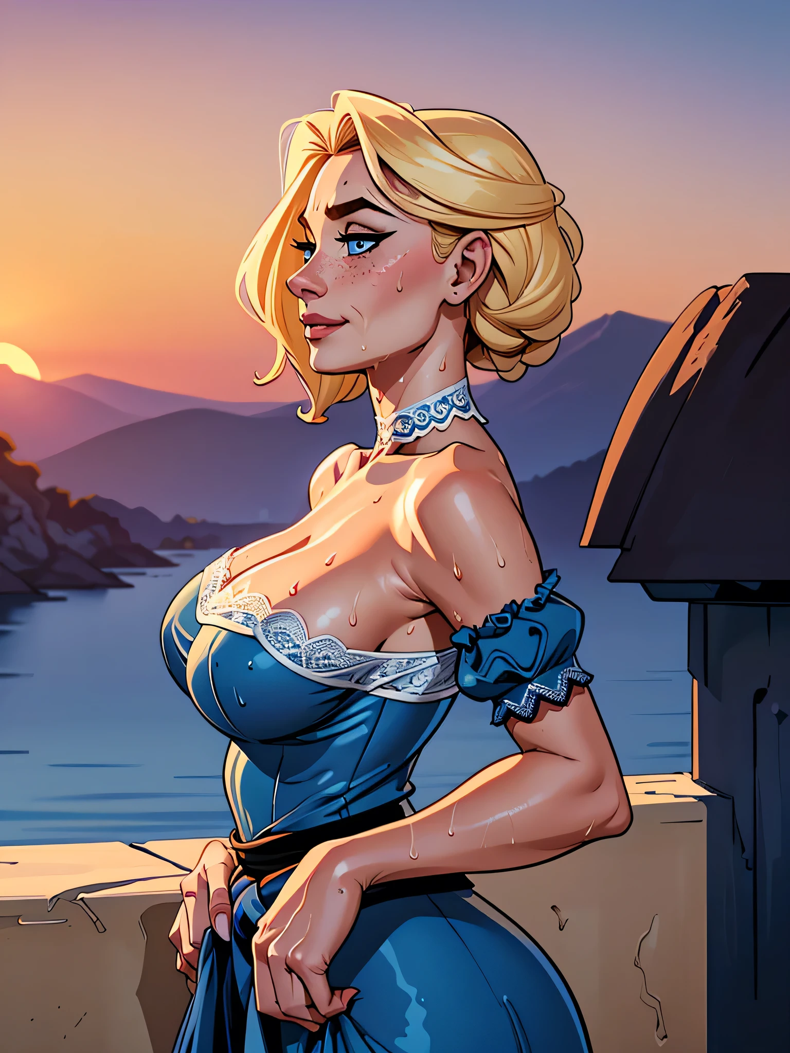 photorealistic,realistic, solo, photorealistic, best quality, ultra high res, 1girl,, sits , blonde hair in a ponytail, (big boobs), wearing a small short dress ( in Brown leather),off-shoulder,strapless, breeze blowing through the grass,harbor, , 1girl, ((Middle Ages)), (((medieval fantasy))), ((viking)), beautiful, masterpiece, best quality, extremely detailed face, perfect lighting, 1girl, solo, (((sad))), (((angry))),(((crying))) ,best quality, ultra high res, photorealistic,, ultra detailed,, masterpiece, best quality, , nancy1, large breasts, cleavage,