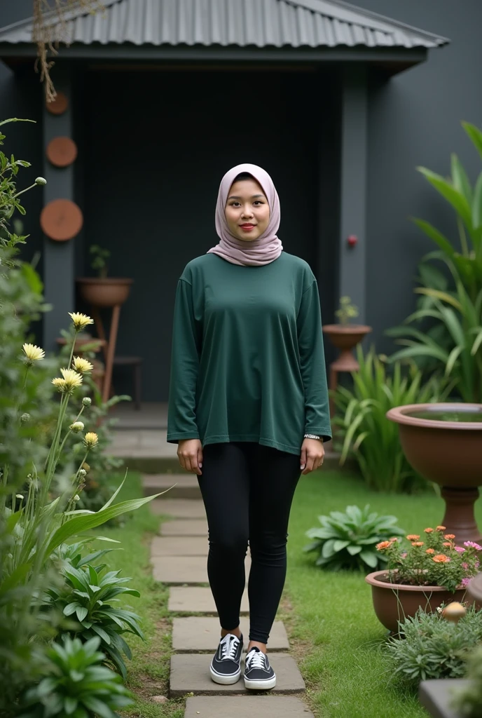 Medium black hair,baju hijau panjang,celana hijau panjang,sunglasses