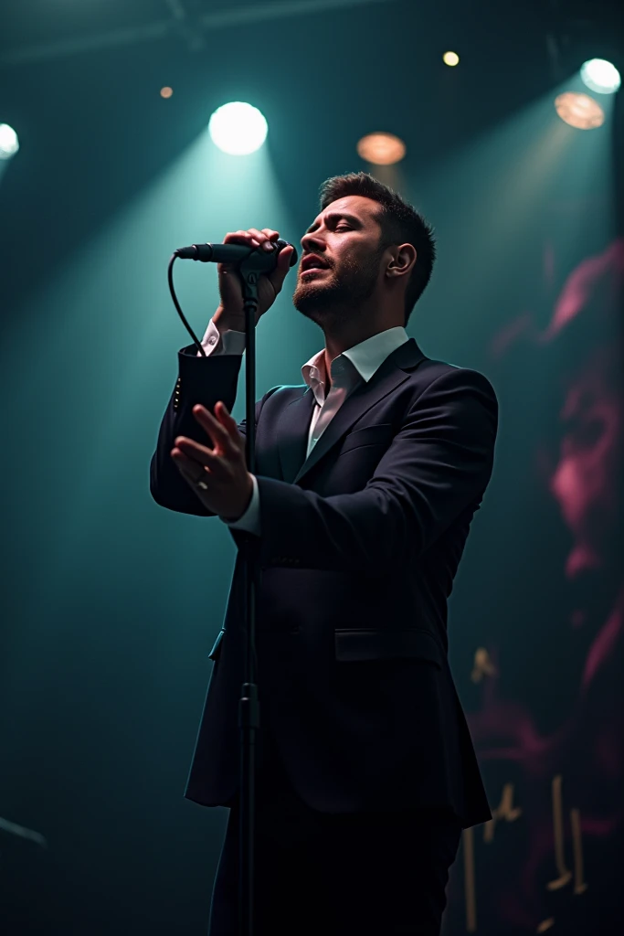 Man with a microphone in his hand singing