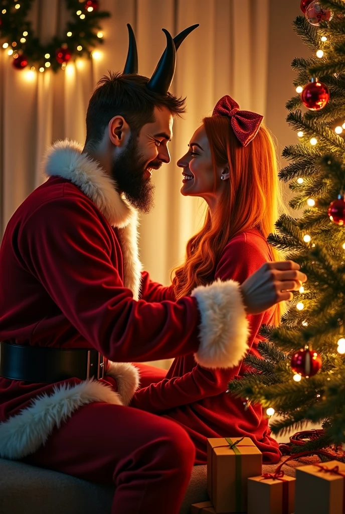 mtk2023, 2 people about to kiss under mistletoe, holding up mistletoe, 8k, uhd, best best quality, trending on arstation, photorealistic, masterpiece, raw image, skin pores, detailed skin, festive, 5 fingers, wide angle shot, full body, santa hats,