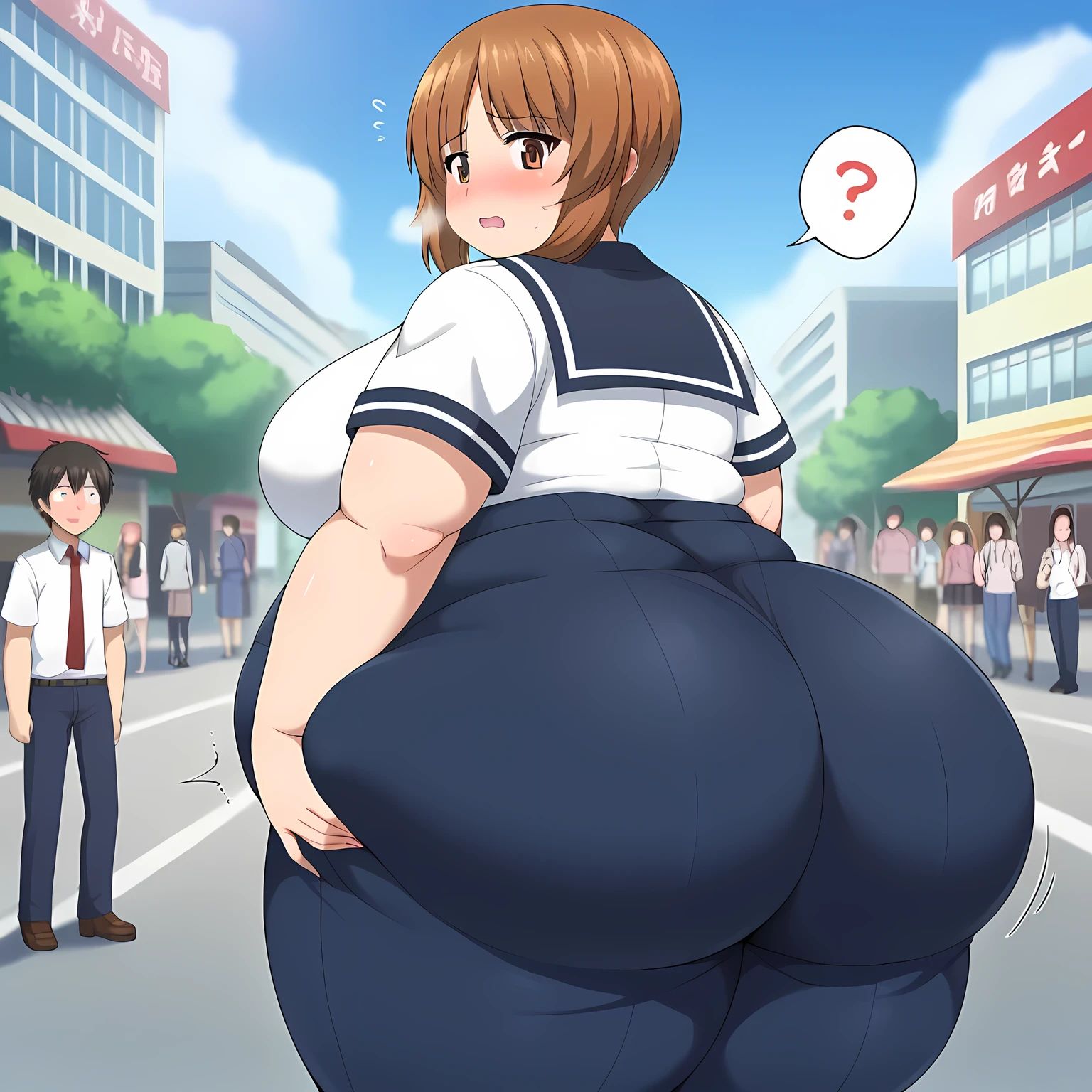        score_9,        score_8_up,        score_7_up,        score_6_up,        score_5_up,        score_4_up,  source_anime, tag1,  tag2,   最     High Quality   ,        High Quality ,        Details,   （（   girl&Panzer ,Nishizumi Miho 1    :5））    Kampala  ,   sailor suit ,    micro miniskirt ,8k, 超      Kampala  ,       soft saturation,     Professional quality  ,       perfect contrast    , Multiple girl,  amazing hands,  perfect hand BREAK  (in uniform), upset,  closed mouth ,  standing, arm-crossed,  from the front ,  cowboy shot,  Watching Viewers BREAK Slender , Cute,  Perfect Symmetrical Face, Super cute girl, Super cute face,  Super Detailed Eyes , Very detailed hair, Super cute, Super beautiful break in Harajuku, Shibuya, Tokyo, street, crowd, cityscape,  Medium Big Breasts huge ass, fat, chubby, obese, open mouth, out of breath, absurdres, highres icon, rating:General, confused, blush, spoken question mark, {flustered}, nervous sweating, portrait, pov ass, hand on another's ass, averting eyes, [looking away], straight-on, from behind, swollen face, bulging belly, looking back at viewer, ass grab, masterpiece, best quality, ultra-detailed, high resolution, 8K, absurdres, highres icon,