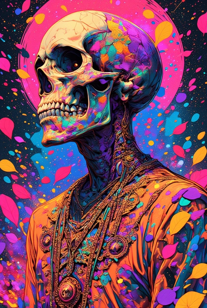   Illustration of a Man with a Skull  ,  Background is petals、Crumbling Petals 、 lsd tattoo design  ,   Psychedelic Illustrations  , alex pardee, His head is a skull  ,  Josep Pushman , Shamanistic horror LSD art, LSD Trip, retro   Psychedelic Illustrations  , ,  Man with a Skull Thinking About Life ,   illustration Daily Deviation  ,   colorful illustrations,  Psychedelic Space Horror 、Pouring Petals、空から降る花びら