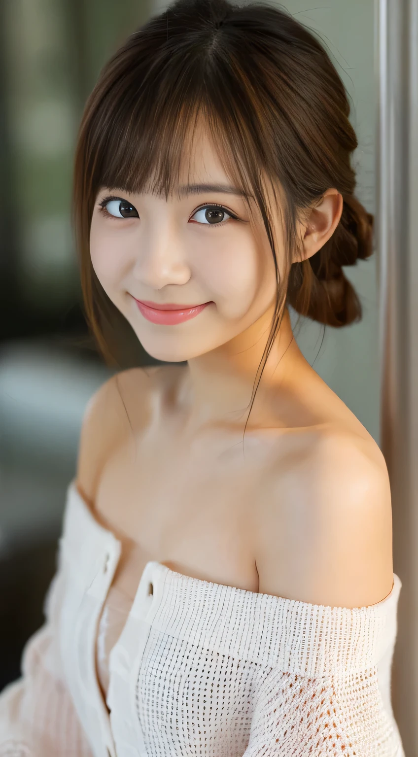 ((Japanese Girl,  PORTRAIT)),  Watch Viewers ,  is so cute and has a ****-like face, Detailed eyes,  Black Hair ,  very cute smile , (Best Quality, masterpiece,   ultra high resolution, ( photorealistic:1.4),  white bra and panties、 RAW Photos, 8k)garden、Big Breasts、Mid-length bob cut