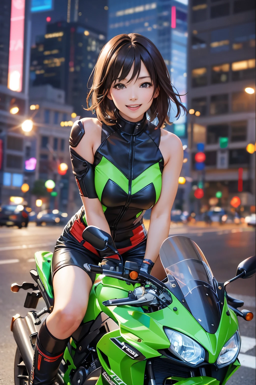 Japan riding a bike,Happy!!!, , motorcycle,[ realistic pictures ]!!, High resolution,