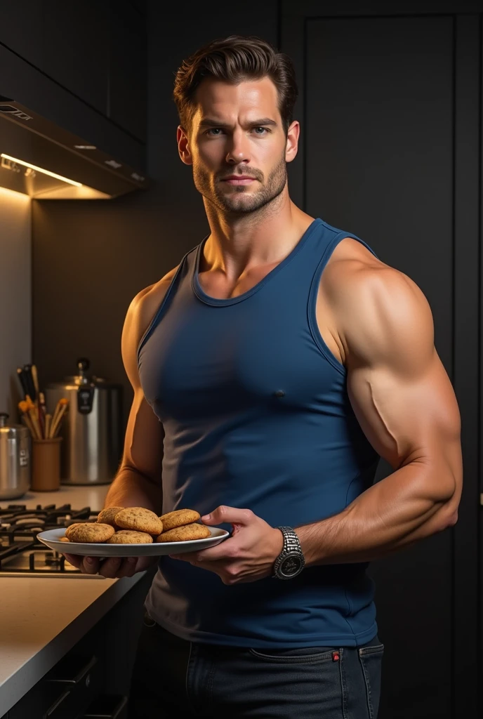 (8K, RAW photo, Highest quality) masterpiece, 1 boy, Look at viewer, standing forward, smiling, wearing small apron Loincloth, showing his huge muscular breasts, puffy nipples, narrow waist, he is holding a plate with a huge slice of pizza. The pizza is big-sized, Huge pizza on the table .Handsomee, Topless, Thick body hair, wearing nothing completely naked, in a Italian restaurant background , cinematic lighting, UHD