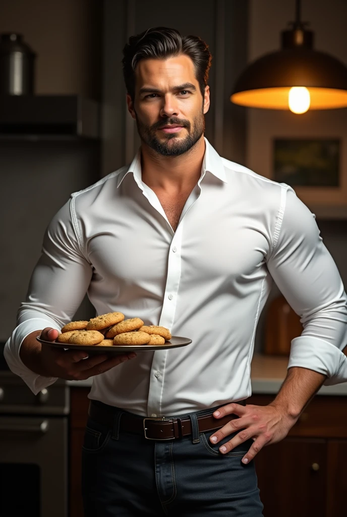 (side view), (handsome man in his 30's), (wearing men's white Thong), (spread his legs), (showing his chest,, six-pack abs), big male genitals under Thong, handsome muscular waiter of the prestigious restaurant, he is in his 30's, red uniform, food and drinks, wearing bow tie, mischievous smile, (high detail:1 1), Natural muscle、highly quality、beautiful eye、(detailed face and eyes)、(faceless:1 2)、noise、real photo、...PSD、sharp focus、high resolution 8k、Realistic and professional photos、8K UHD、soft lighting、highly quality、film grain、Fujifilm XT3