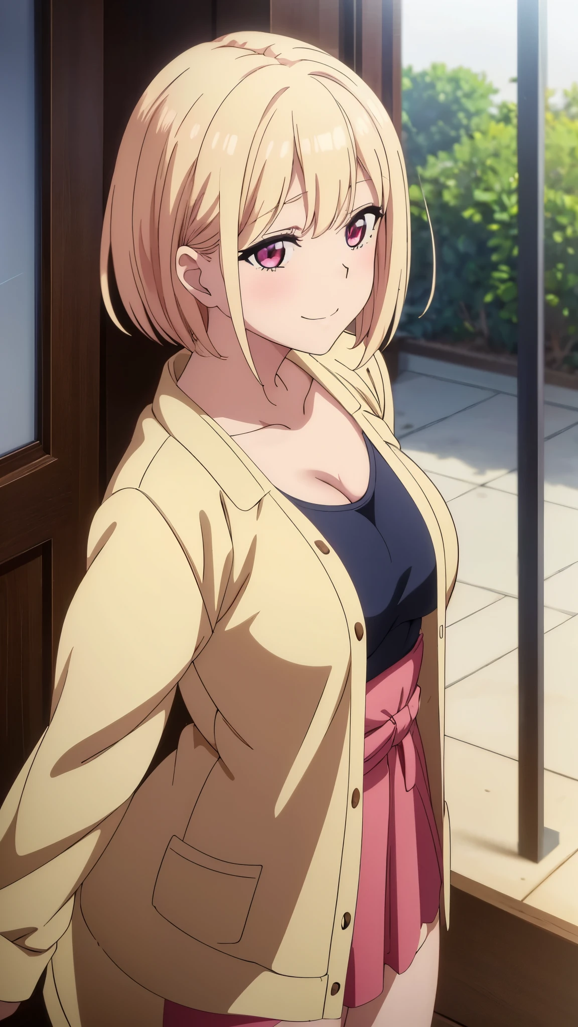 (((masterpiece))),fuyumi itadori, Anime girl characters, 1girl, solo, looking at viewer, medium hair long sleeves, cleavage, bigger breasts, closed mouth, collarbone, jacket, open clothes, open jacket, blue jacket, ground vehicle, sports bra, tall girl, horny, big ass, beautiful face,Charming, anime visual of a cute girl, screenshot from the anime film, & her expression is solemn, ahegao face, in the anime film, in an anime, anime visual of a young woman, she has a cute expressive face, still from anime, perfect breasts, she is tall, All bodies visible, ahegao face, the face is ahegao, she is horny, A perverted face, she so perverted, she smile so perverted, hd picture, 4k quality, details of the face is so good,bigger breasts, ,change her face and make her face hd and pretty😍, make her face like nakano ichika , she is masturbating