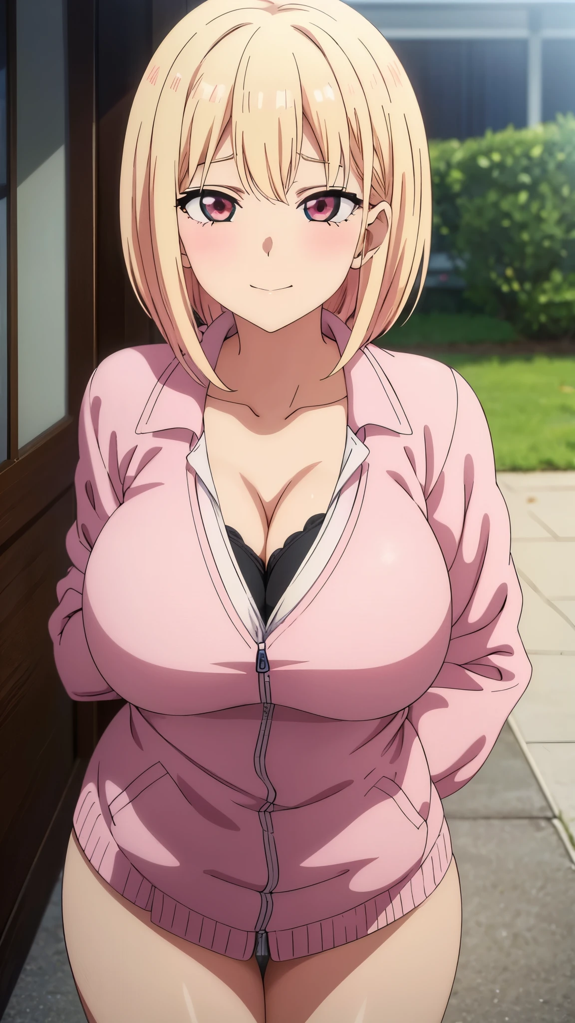 (((masterpiece))),fuyumi itadori, Anime girl characters, 1girl, solo, looking at viewer, medium hair long sleeves, cleavage, bigger breasts, closed mouth, collarbone, jacket, open clothes, open jacket, blue jacket, ground vehicle, sports bra, tall girl, horny, big ass, beautiful face,Charming,  anime visual of a cute girl, screenshot from the anime film, & her expression is solemn, ahegao face, in the anime film, in an anime, anime visual of a young woman, she has a cute expressive face, still from anime, perfect breasts, she is tall, All bodies visible, ahegao face, the face is ahegao, she is horny, A perverted face, she so perverted, she smile so perverted, hd picture, 4k quality, details of the face is so good,bigger breasts, ,change her face and make her face hd and pretty😍, make her face like nakano ichika , she is masturbating