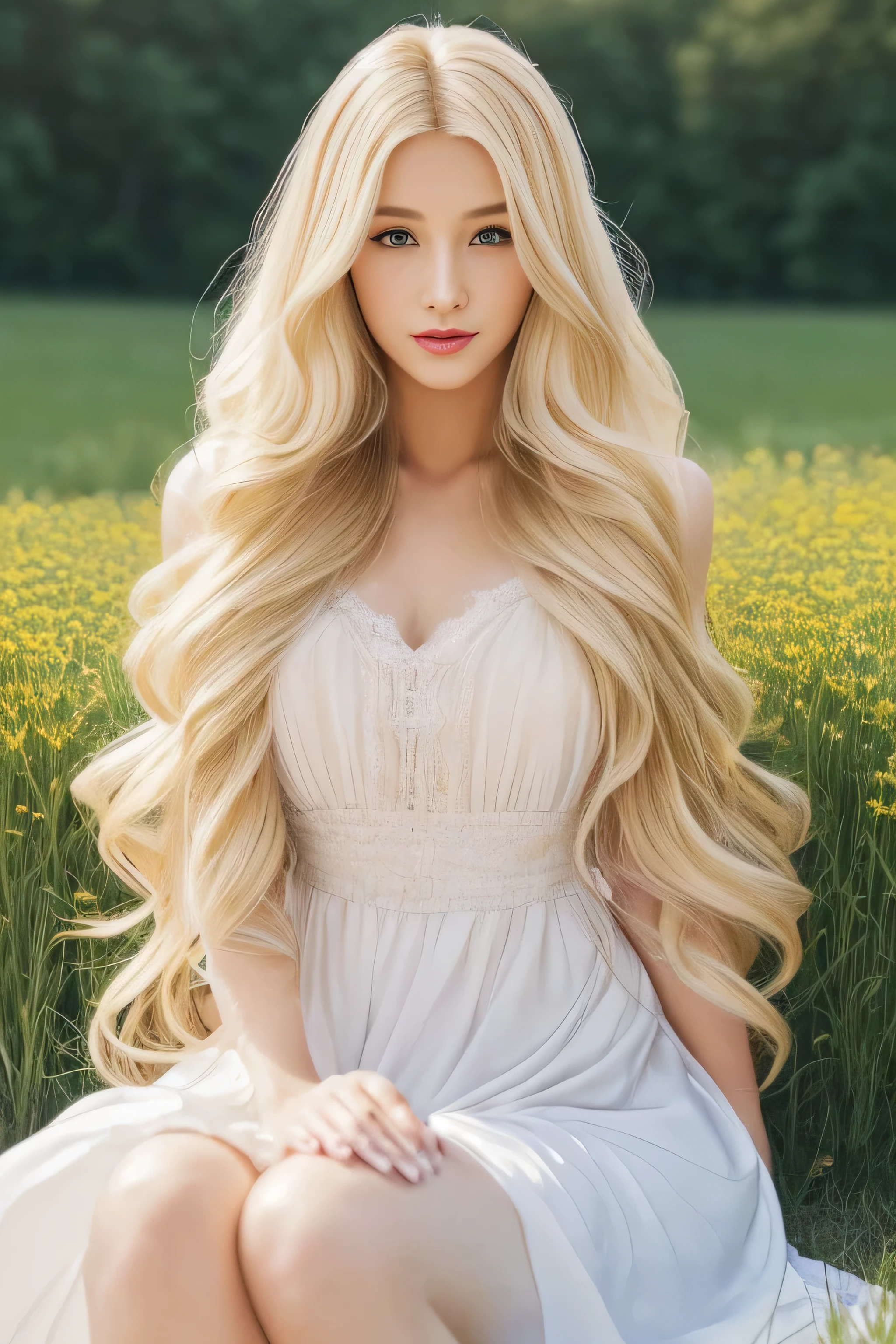 ((Waist up shot)) (She is wearing a gorgeous white Victorian dress..) (This is a European meadow in the 16th century.:1.5) (Powerful expression) ((Highest quality)), ((masterpiece)), (Get used to it), Perfect Face (1 Girl) (French) (She is 24 years old、The most beautiful French fantasy girls ) ((Her hair is blonde:1.5)) ((Her hair is wavy!!!)) ((Beautiful fantasy hero with long light blonde hair Very long hair down to the ankles!!!!! Highest quality The finest details long hair to the ankles!!!!!、Very long hair!!!!! It lasts forever:1.3 Flowing Hair!!!!! Very shiny そして thick hair abnormally long hair that lasts forever !!!!! Flowing Hair on both ends!!!!! long hair to the ankles!!!!! long hair to the ankles!!!!! Thick and shiny hair Very free hair Abnormally long hair!!!!! Beautiful silky hair Beautiful and shiny hair Beautiful and shiny hair Beautiful silky hair long hair to the ankles!!!!! Very very, Very long hair!!!!! Very very, Very long hair!!!!!)) (Highest quality The best ultra-fine Reaches up to the knee、Very long hair It lasts forever Flowing Hair Very shiny そして thick hair abnormally long hair that lasts forever !!!!! Flowing Hair on both ends!!!!! long hair to the ankles!!!!! long hair to the ankles!!!!! Thick and shiny hair Very free hair Abnormally long hair!!!!! Beautiful silky hair Super long hair down to the ankles!!!!! Beautiful silky hair Ankle-length hair Very veryVery long hair!!!!! Very veryVery long hair!!!!!)) (Her bangs are completely cut and parted in the center) (She's sexy, Professional Makeup Lipstick is bright red!!! The eyeliner is a beautiful black) Anatomically correct、Beautiful white human skin and、Detailed illustration of hands and fingers Beautiful Eyes Mouth Details the corners of the mouth rise slightly (Thin lips) good, Anatomically correct hand Anatomically correct five fingers Beautiful French girl face, French facial features Cool look (The eyebrows are dark brown in color) (She has the typical French complexion and build.) (Extremely detailed 8K)(Ultra fine skin texture 1 .4)(, vibrant :1.4), sharp concentration