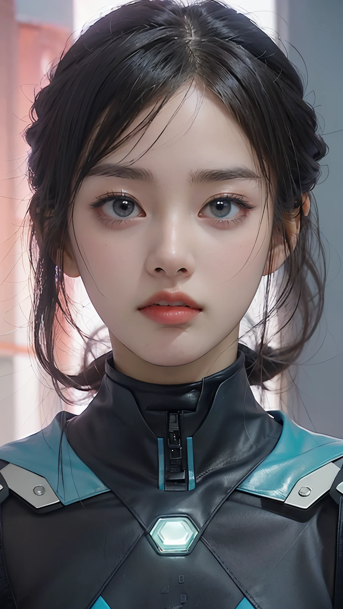 (masterpiece, highest quality, highest quality, Official Art, beautifully, aesthetic:1.2), Staring at the viewer, Portrait Photography, (Cyberpunk beautiful girl 1 person), Big iridescent eyes, Beautiful skin, (Pink and blue long hair with bangs), Very detailed, (Neon colored fractal art:1.3), Perfect lighting, Sharp focus, High resolution, High resolution, High color rendering, High resolution, Super realistic,