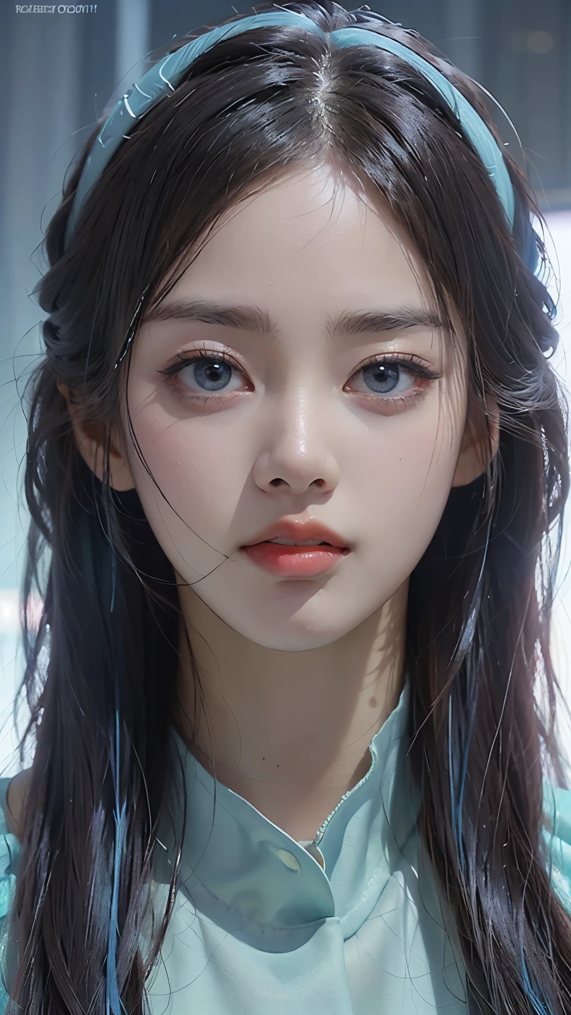 (masterpiece, highest quality, highest quality, Official Art, beautifully, aesthetic:1.2), Staring at the viewer, Portrait Photography, (Cyberpunk beautiful girl 1 person), Big iridescent eyes, Beautiful skin, (Pink and blue long hair with bangs), Very detailed, (Neon colored fractal art:1.3), Perfect lighting, Sharp focus, High resolution, High resolution, High color rendering, High resolution, Super realistic,