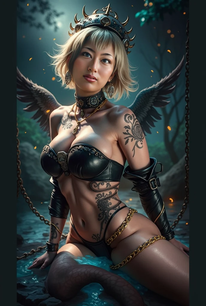 Oni woman, black horns, sexy, transparent breast, transparent clothes, athletic, skinny, fit, red skin, bones, black eyes, eyeball tattoo, nordic tattoos, full body photo, artistic pose, very angry face, long fangs, silk, diamond face, demon tail, neo noir, tentacles on back, wings demon, dragon scales, , strong shadows, yellow light, blue flames, bloodborne, detailed face, open mouth, sparks, fibred muscles, spores, bald head, big legs, crocodile coat, dragon head cap, hands hair, gargolyes background, hell, jail, night, sturdy, detailed abs, dark nipples, bloody face, bloody fangs, bloody mouth, hurts, scars, shinying eyes, transparent underwear, war pose, spread legs, knee, white underwear, lether gloves, long claws, bloody claws, without pants, no underwear, wet underwear, slim breast, slim tanga transparent, grab crystal daga, bdsm style, whipm long tongue, sneake tongue, tongue out, blood tears, transparent sexy underwear, showing pubic hair, perfect vaginal shape, (masterpiece), perfect, direct light, underlight, long nails, claws, trenzas, sharp, knife, mechas, injuries, bulge, crown, pendants, piercing, nipple piercing, grey hair, short hair, ground pose, sitting, detalied vagina, fiber muscles, strong jaw, vitiligo skin, golden sky, smal boobs, tiny boobs, tiny breast, 18 years old, ahegao, cat tail, cat ears, cat eyes, sneake tongue, sneake eyes, viperine, scowling, golden clothes, golden chains, golden details. small chest, samall tits, small body, skinny, black skull, bones, fox head, haired animals, looking back, ass spread, silver gloves