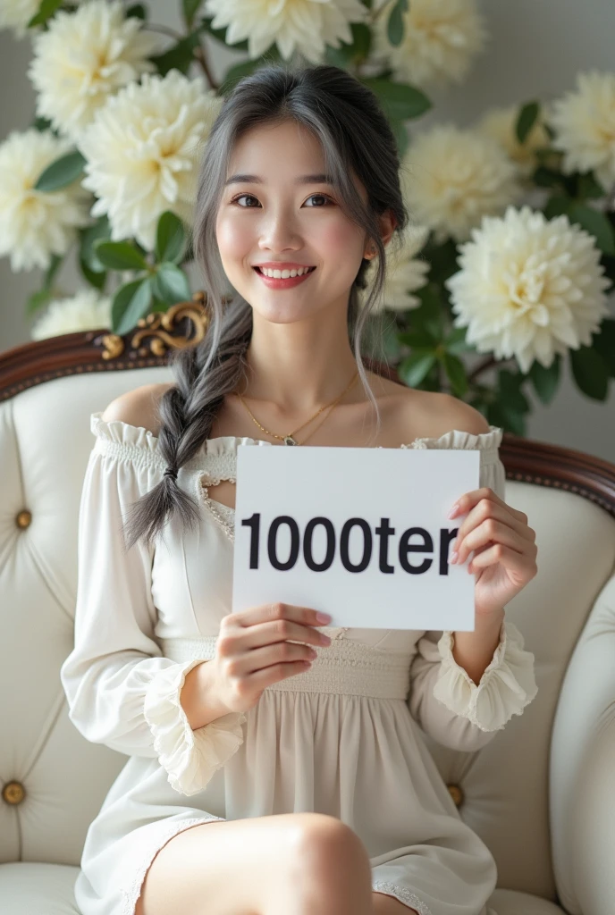 (8k, RAW photo, best quality, masterpiece:1.2), (realistic, photo-realistic:1.2), ultra-detailed, a girl standing in front of the rose garden, showing cleavage, small breasts, long brown hair, upper body, pov, (point of view), upper body face to viewer, from front, cowboy shot, (lace \(symbols\) wedding dress), looking at viewer,