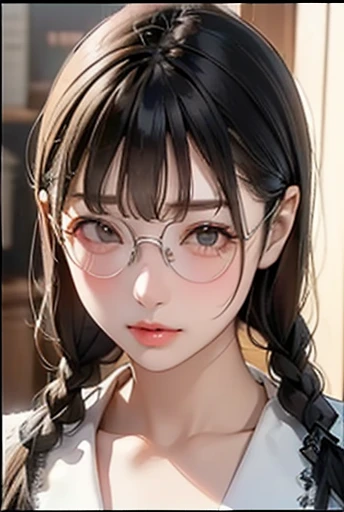 (( best quality )),(超 high definition ),( Very detailed),(Detailed explanation),(( best CG )),(masterpiece), Super Fine Art 、( best quality 、8k、32K、masterpiece)、(Realistic)、(Realistic:1.2)、( high definition )、 Very detailed、 Very Beautiful Face and Eyes、1 female、((:1.3))、 Thin Waist、Delicate body、( best quality 、 attention to detail 、 Skin Details )、( best quality 、8k、Oil paint:1.2)、 Very detailed、Glasses、( landmine fashion:1.3)、 braids 、 cowboy shot:1.7