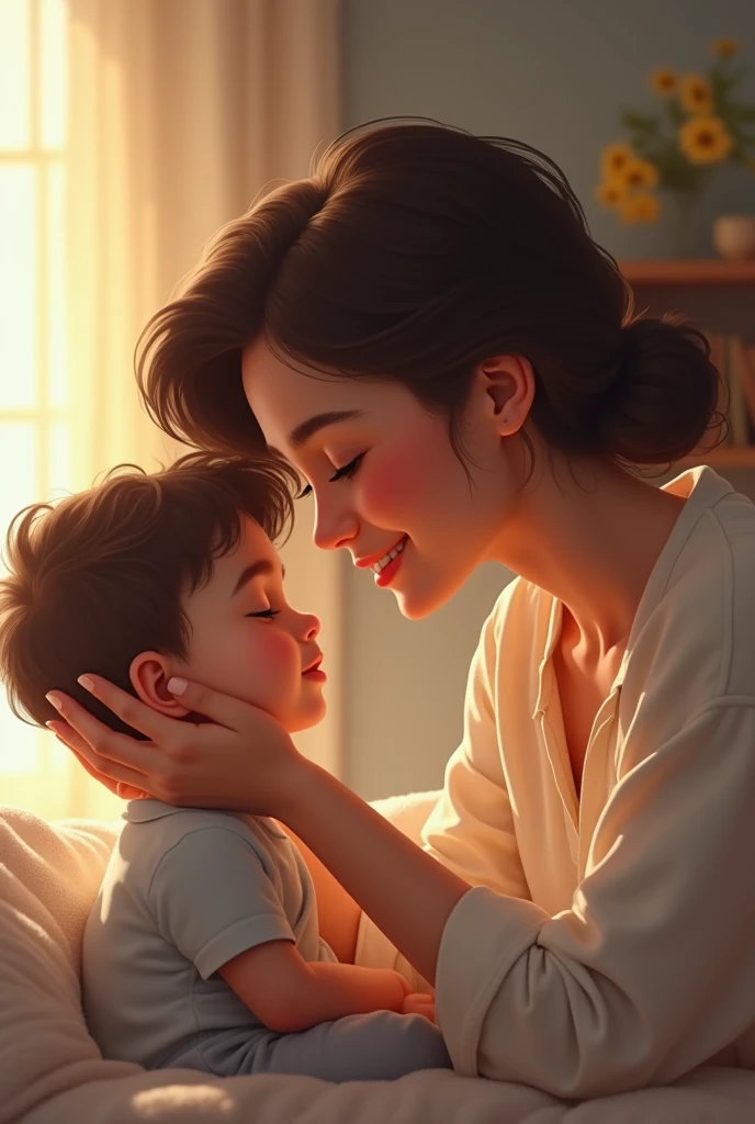 A beautiful girl 20 years old she is reclining on a pillow in a medical, a boy 2 wearing white panjabi, white pajama, in his right hand some flowers he is giving those flowers to her and she is smiling
