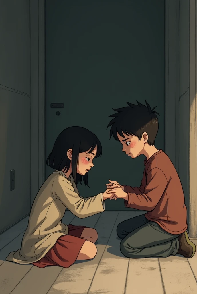 "A boy kneels on the ground, tears streaming down his face as he reaches out to a girl walking away from him. The girl, appearing indifferent or detached, continues to walk away, leaving the boy in a state of despair and "A boy kneels on the ground, tears streaming down his face as he reaches out to a girl walking away from him. The girl, appearing indifferent or detached, continues to walk away, leaving the boy in a state of despair and longing."