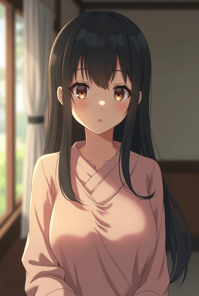 NSFW,One girl,Long sweater,Off the shoulder,Small breasts,(Perfect hands),(Perfect Anatomy),(masterpiece),(highest quality),Embarrassed,smile,blush,Home,living room