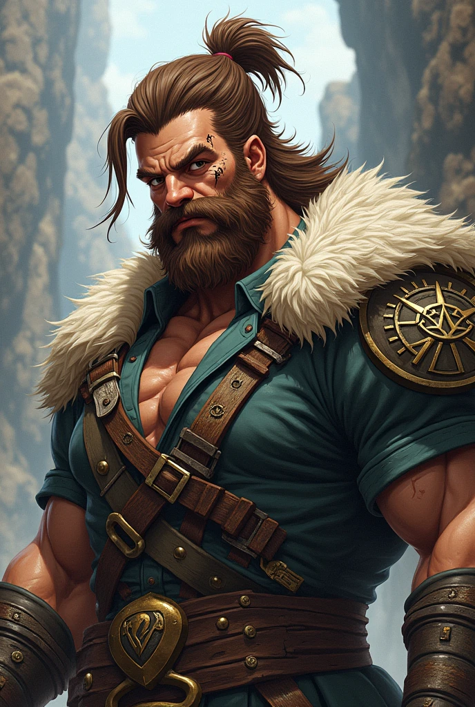 (absurdres, high fantasy artwork, best high quality image, carefuly detailed, very detailed features and textures) full body view solo character
150 years old barbarian old man, short curly red hair, blue eyes, red beard tied in two braids, muscular body (blue leather pants, green scuared medium scottish skirt)
Smiling calmly and smoking a metalic silver pipe with his left hand, right hand on his hip
British field yard with ancient greek forniture and celtic forniture