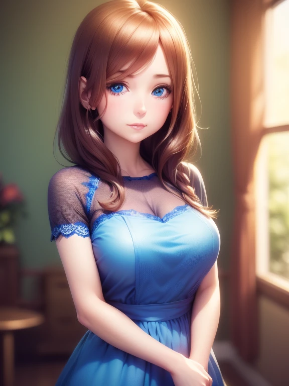 Solo, (detailed face), (long ginger hair), Blue eyes,(bunny ears:1.1), ((fluffy fur dress)), (orgasm:1.1), (big breasts:1.3), blush, (fullbody), sexy pose, ((touching herself:1.3)), only two hands, ((underboob)), looking down at viewer, standing above th viewer