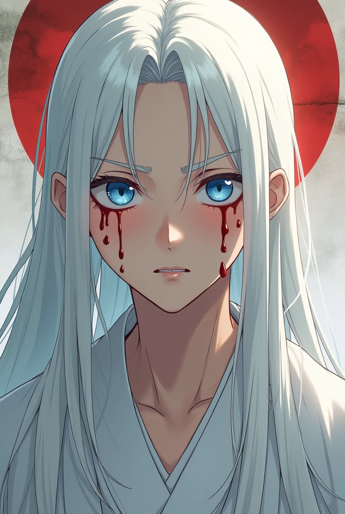 (artwork:1.2), (masterpiece:1.2), (best quality), (best lighting), (best illustration), (1boy) long white hair, (shimmering eyes:1.4), (detailed eyes), ( wearing medieval samurai clothes, (bloody face), blood smeared around the abandoned place, indirect cinematic lighting (horror film), (portrait format) [0.9]