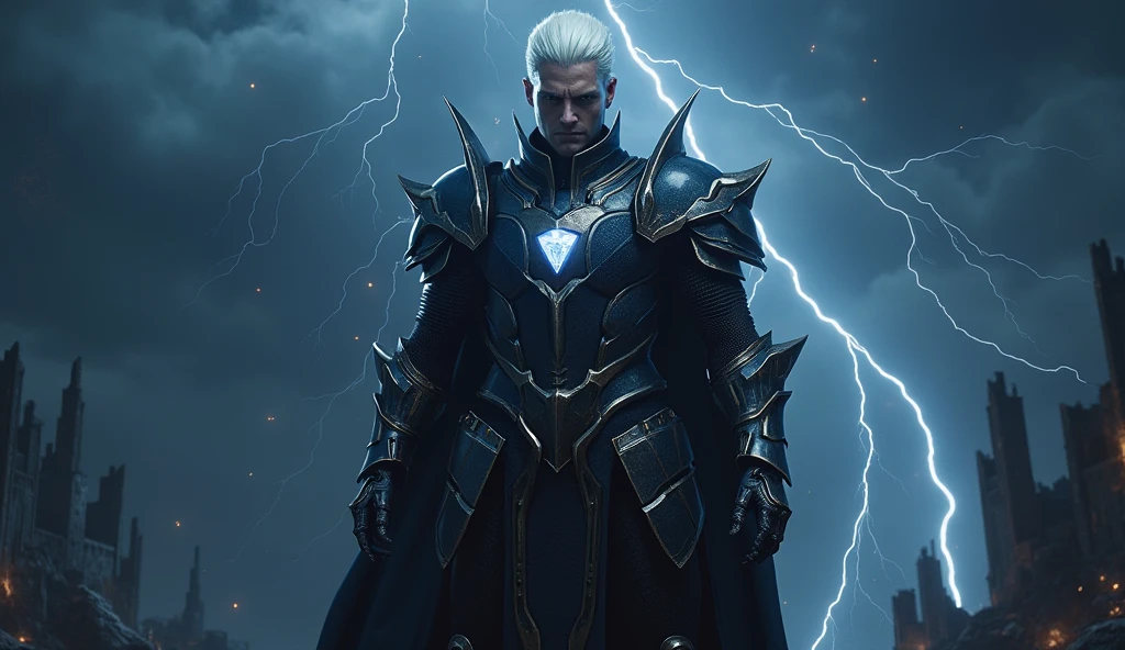 (masterpiece), 1man, 30 years old man, thanatos, armor, male face, full body shot, storm, thunderbolt, thunder, lightning, aggressive, (frowned), manly face, night sky, full body, ((white hair)), (dynamic pose), shadows, ruins, destruction, evil, scary, sinister, (((perfect hands))), perfect face, starry sky, milky way, helmet, radiating aura, ripples, better hands, outdoors, BREAK, full body shot, photorealistic, best quality, (extremely detailed CG unity 64k wallpaper), ultra-high resolution, ultra-high definition, maximalist, 64k UHD, highres, intricate, intricate details, absurdres, highly detailed, finely detailed, ultra-detailed, ultra-high texture quality, DLSR, RTX, (HDR), detailed textures, ultra-high pixel detail, professionally color graded, full color depth, sharp focus, volumetric lighting, natural shadow, dramatic shading, dramatic lighting,