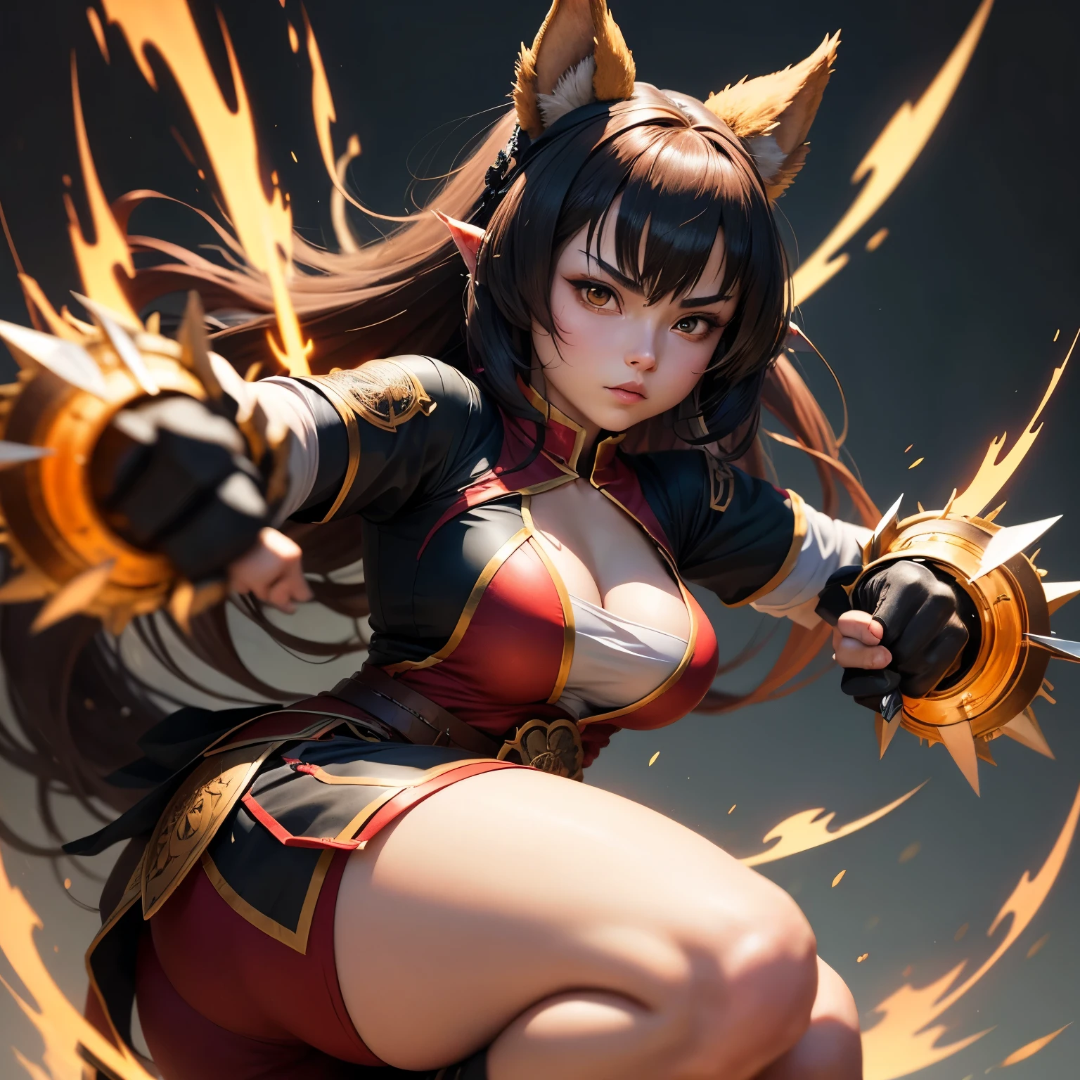 a beauty girl、respect、Fanciful、hposing Gravure Idol、Chinese zodiac sign of the Japan The lower half of the body is the figure of a tiger The outside of the face resembles a tiger More and more tiger-like faces Deformed Magic circle in the background Fangs Out