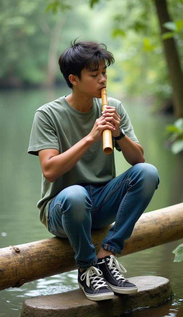 Boy and Myanmar traditional harpies instrument
