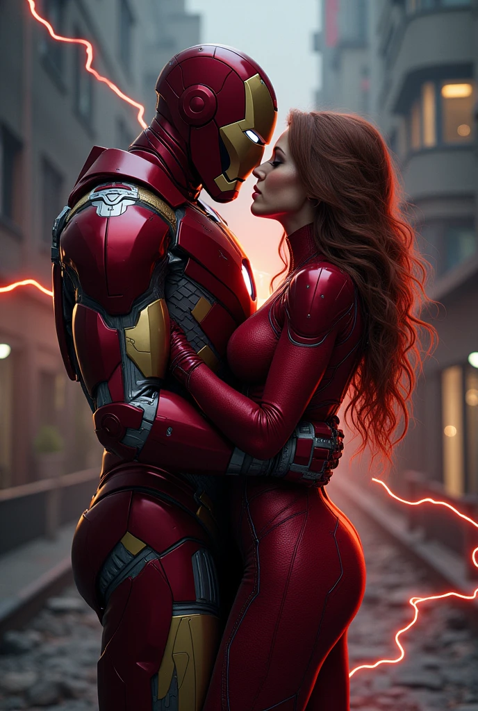 Iron man and his girlfriend kiss