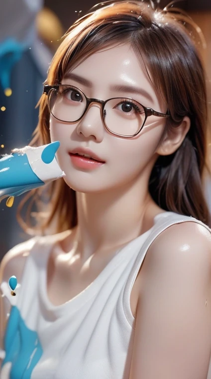 score_9,score_8_up,score_7_up,best quality,ultra detailed,absolutely resolution,1 beautiful Young girl,glasses,blond hair,straight hair,huge breas,Office Lady+cleavage,erection of nipple,collar,(open mouth+out tongue:1.2),(((excessive bukkake+excessive cum+cum in mouth+cum in hair+cum facial+cum on body))),(Smile+happy),from above,upper body,looking at viewer,Restroom