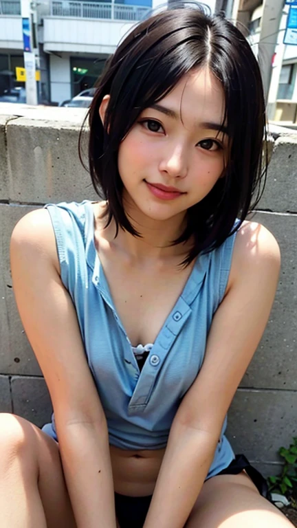 Japanese、18-year-old、Very slim、((Smiling))、Summer clothing