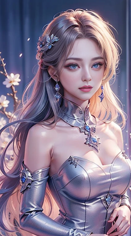 masterpiece，Highest Resolution，((Moon))，Dynamic bust of a beautiful aristocratic maiden，Gracefully curled chestnut hair，Purple transparent eyes，The hair is covered with beautiful and delicate floral crafts, crystal jewelry filigree，Ultra-detailed details，Upscaling，The Earth Rises。