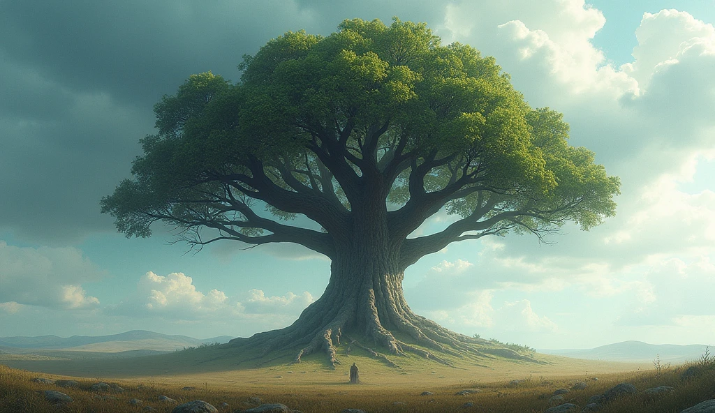 A strong, resilient tree with deep roots, bending its branches in the ...