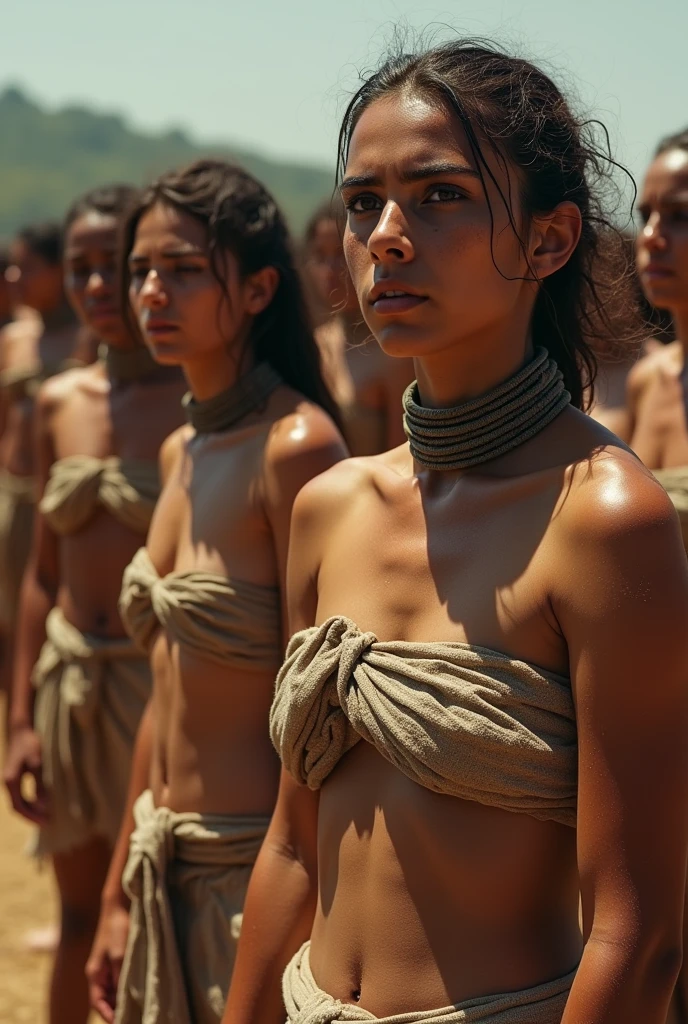 Group of women primitive neandertaums from the early ancient era of the world