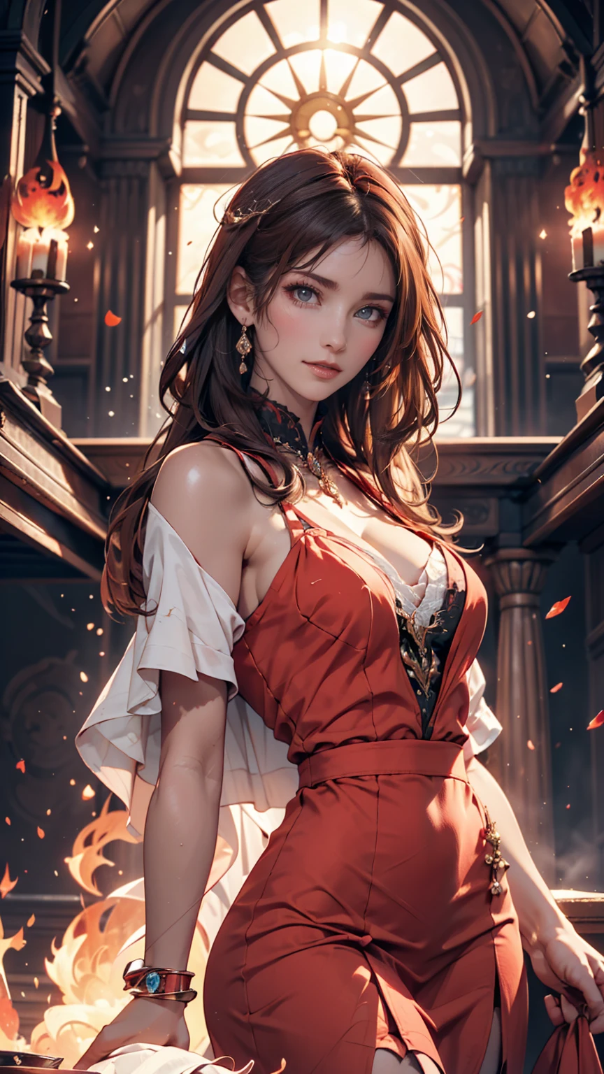 Photo of a woman with natural skin, Seaside cave, The light is shining in, Upper Body, Smiling, High Twintails, Black hair with red mesh, Sharp eyes with red eyeshadow, Blue-green eyes, Shining eyes, A thin, upturned nose, Well-shaped lips, Big Breasts, ((Black off-the-shoulder dress, Thin shoulder straps)), barefoot, Makeup, Exquisitely crafted with the utmost attention to detail, Vibrant, amazing, Smooth, Cinematic, 4K, Backlight, (()), Shallow depth of field, ((Detailed eyes:1.3, Detailed lips:1.3, high quality, )), masterpiece, Super detailed images, High quality