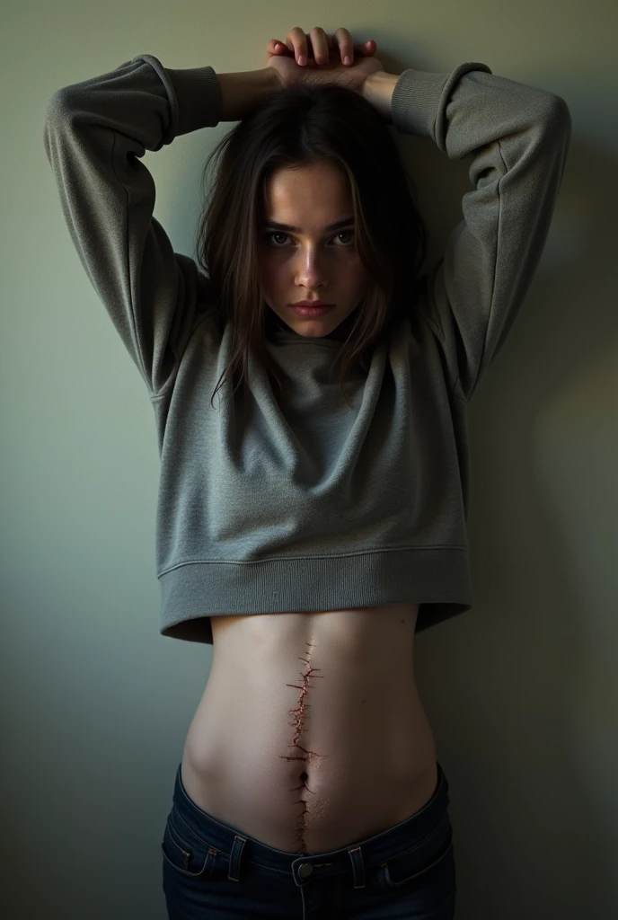 European skinny young age girl being treated like animal beast, at school library, pokie flat chest, dirty bloody skin, seducing pose, sitting on the desk, bruises, bloody scars, hidden camera, wounds