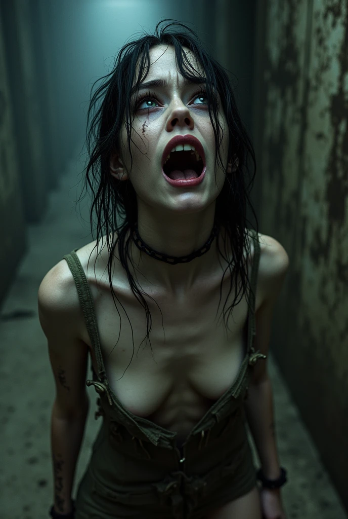 A hyper-realistic image of a beautiful and sensual woman with a crazy look on her face. She has long, flowing red hair and is holding a large amount of money in one hand. Around her, there are dark, mystical effects of black magic, with swirling shadows and glowing runes. The background is a dimly lit, mysterious room filled with ancient artifacts and books, adding to the eerie and enchanting atmosphere. The woman's intense gaze and the surreal magical elements create a striking and captivating scene.