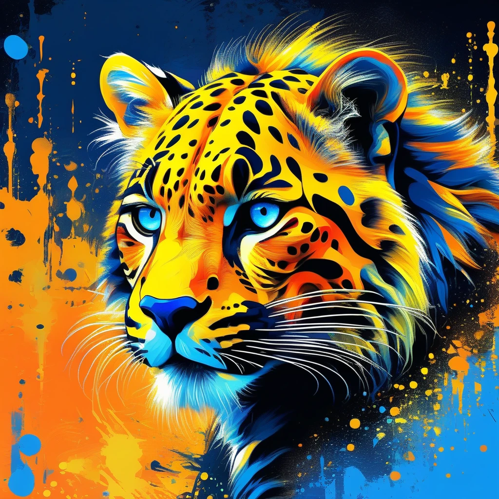 drawix9 , Cheetor with vivid-blue orange-yellow and black color palette