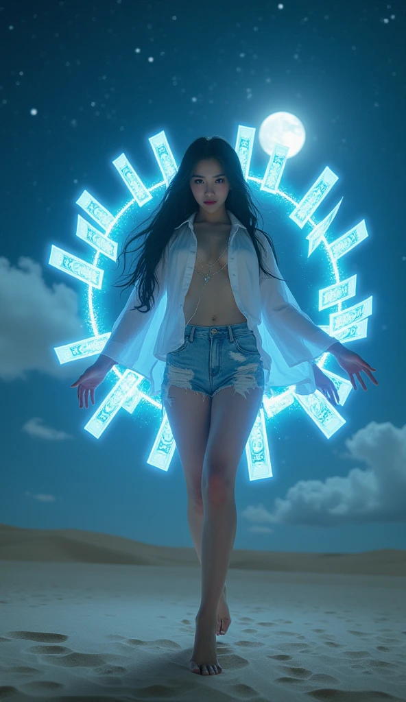 1girl, Full figure, seven -clinging shooting, 18 years old, wearing transparent science fiction clothes, exquisite faces, details, hands, ultimate details, amazing magnificence, LED internal lighting, Pedaipan style, fiber hair, glowing blue iris, glowing blue iris, sitting, ((sexy girl)), (smile), (pussy girl, girl spreading legs, leg lift)