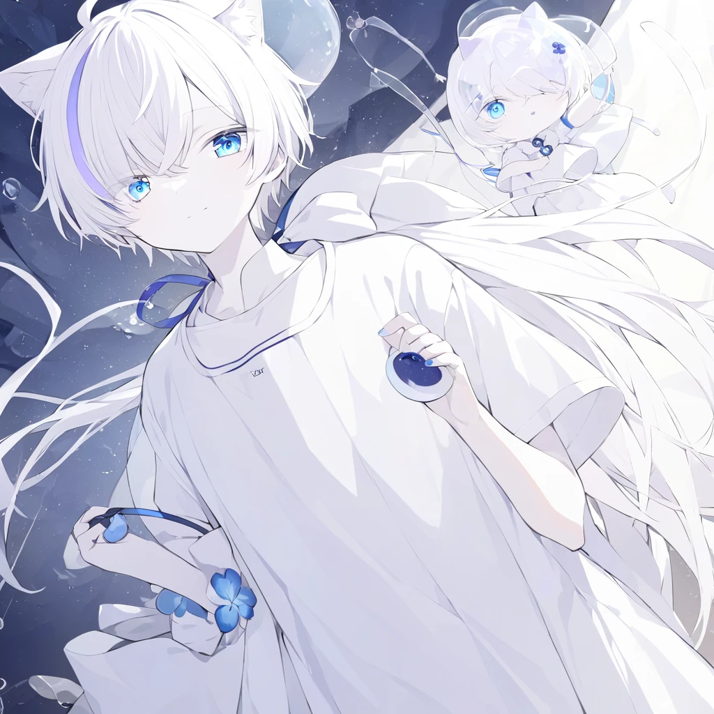 Nekomata
high resolution
solos
Just 1 person
cute
Beautiful young man
Like a 
neutral appearance
pure white hair
Long-necked jellyfish cut
white outfit
Long clothes
white kimono
Sarecaceae
blue eyes
cat ear
I'm holding a stuffed animal
I'm happy
Niconico