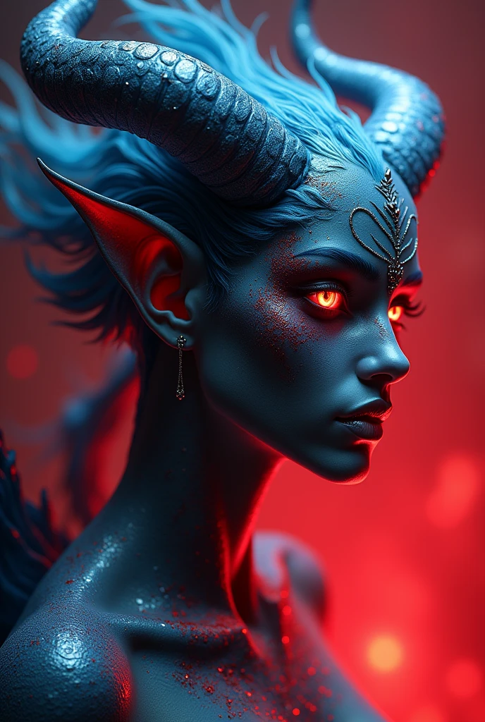 a beautiful detailed angel-demon hybrid creature with blue king and blood red colors, latino features, dramatic pose, logo design for youtube, text that says "ZELTAURUZ", (best quality,4k,8k,highres,masterpiece:1.2),ultra-detailed,(realistic,photorealistic,photo-realistic:1.37),digital art,concept art,cinematic lighting,dramatic shadows,intricate details