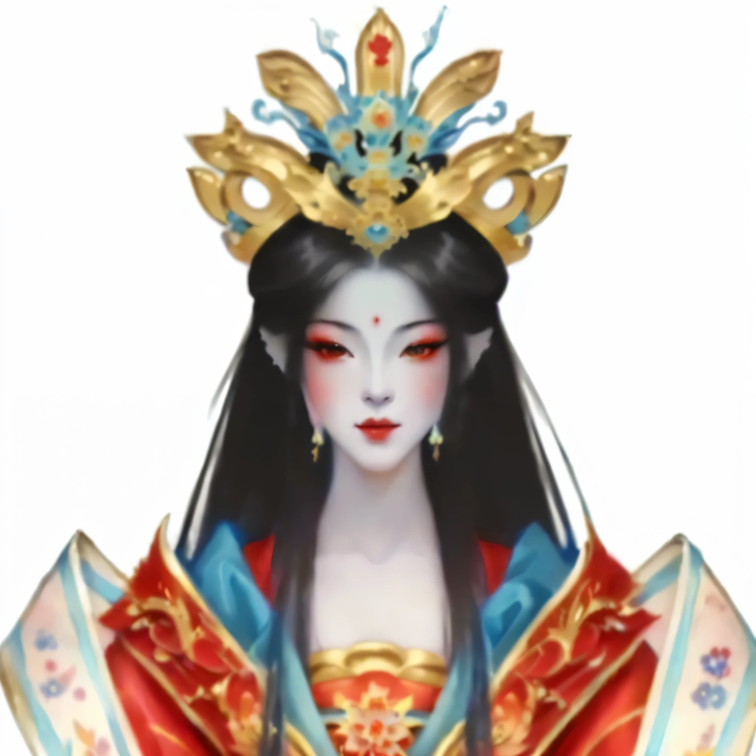 a close up of a woman in a red and blue dress, onmyoji portrait, onmyoji detailed art, onmyoji, heise jinyao, a beautiful fantasy empress, inspired by Lan Ying, chinese empress, inspired by Li Mei-shu, bian lian, queen of the sea mu yanling, full body xianxia, inspired by Ju Lian