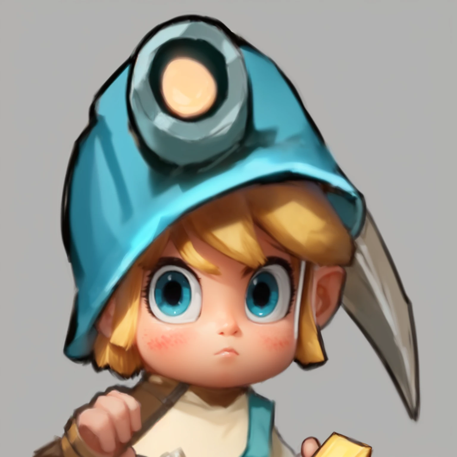 cartoon image of a girl with a pick axe and a hat, pepe the miner, safebooru, crisp clear rpg portrait, miniaturecore, muscular female gnome engineer, character artwork, character art closeup, hero 2 d fanart artsation, 2 d concept art head macro shot, character icon, character art of maple story, portrait of zelda, close up character